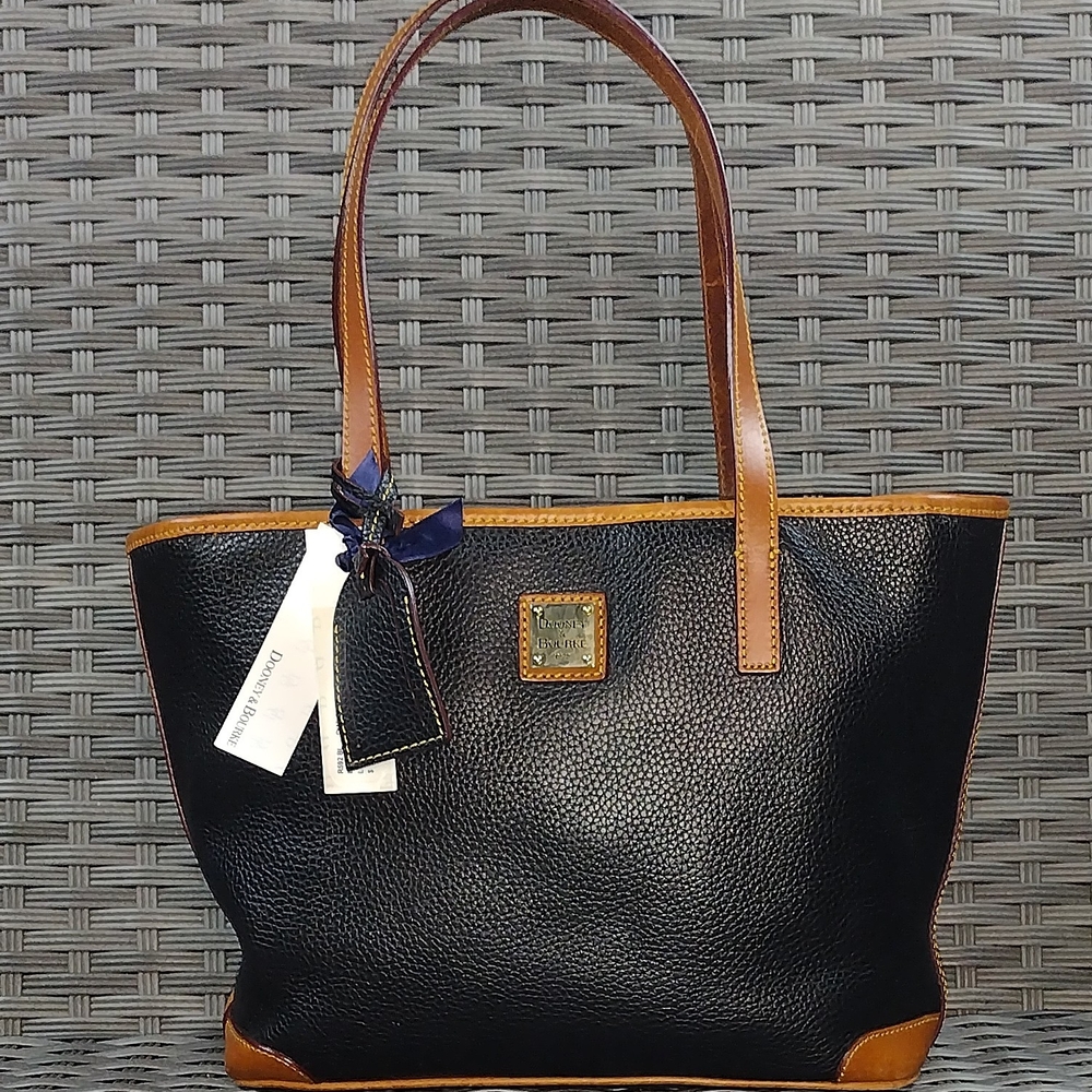 Dooney & Bourke Black and Tan Pebbled Leather Tote